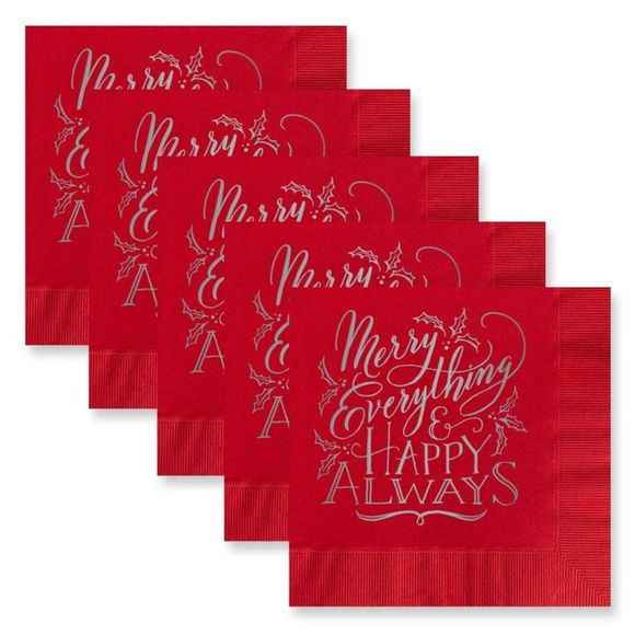 25 red & silver Christmas cocktail napkins - Picture 2 of 5